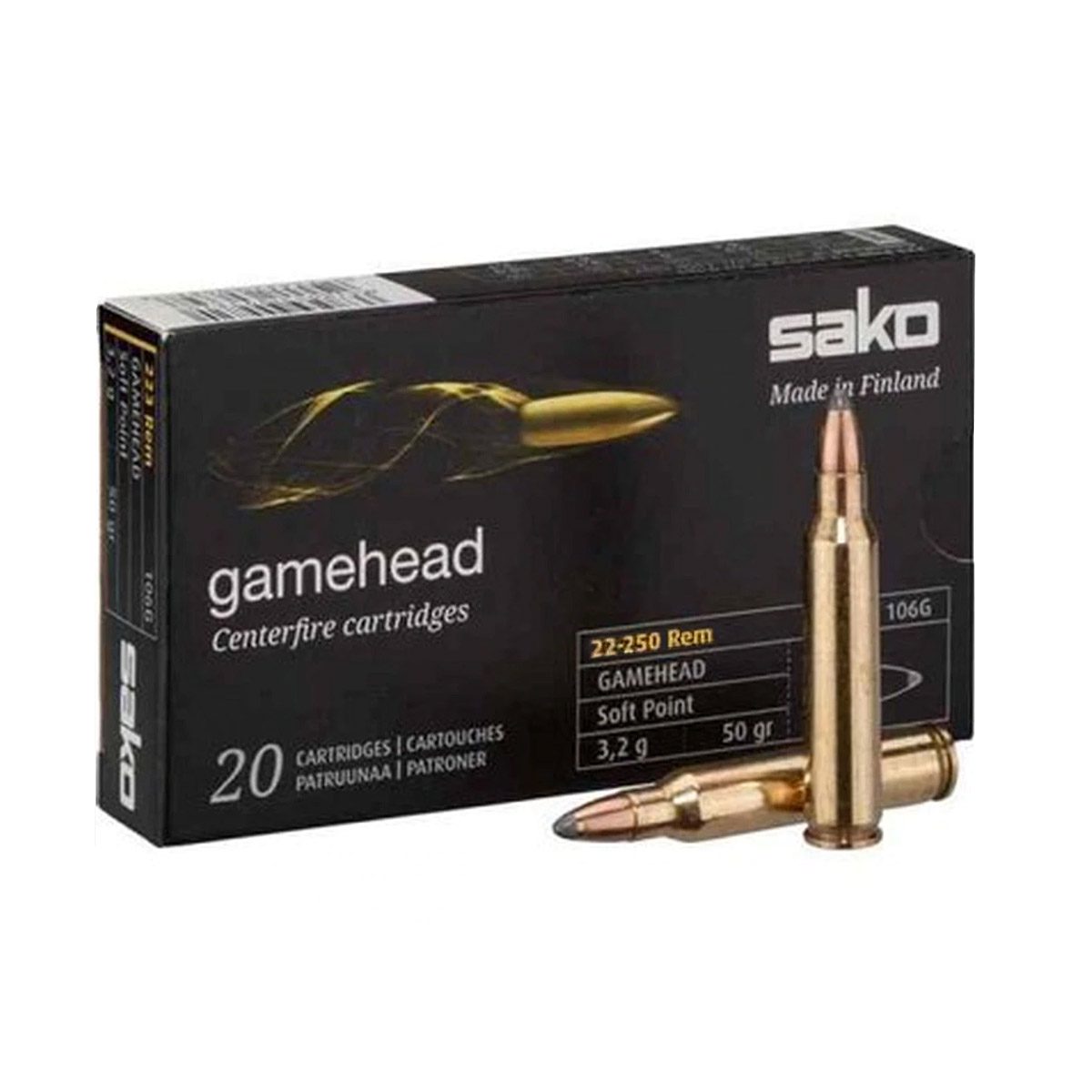 Sako Ammunition 22-250 Rem. Gamehead 50 Gr. – 20 Rounds